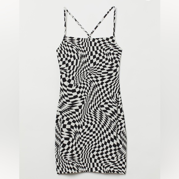 Checkered Black and White Spaghetti Strap Dress - Picture 1 of 3